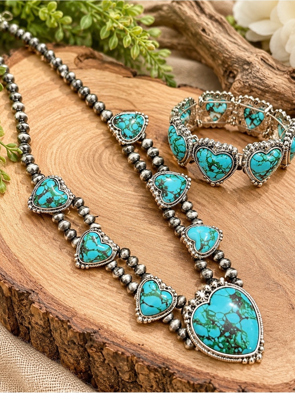 Turquoise Heart Necklace & Bracelet Set